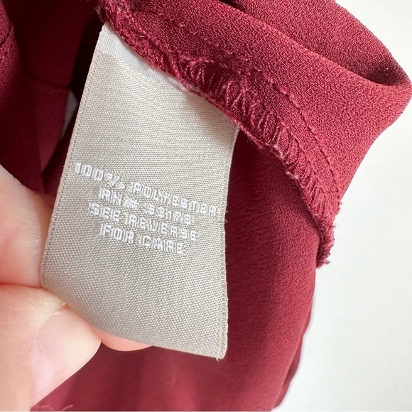 Joan Vass V Neck Balloon Sleeve Flowy Blouson Poplin Blouse burgundy Crimson XS - Picture 5 of 5